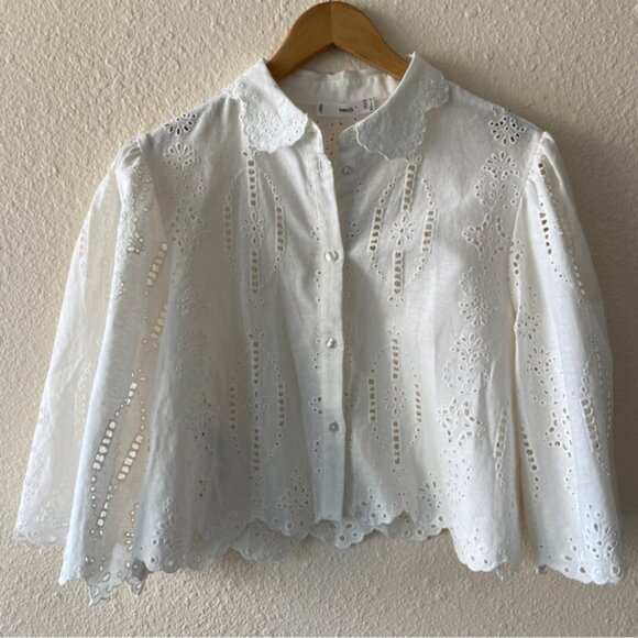MNG Mango Swiss Embroidery Linen Blouse 2 - Picture 5 of 9